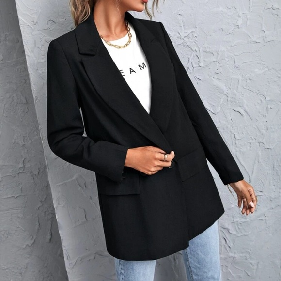 Lapel Neck Double Button Split Back Blazer - Picture 1 of 6